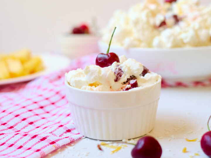 cherry pineapple fluff with coconut