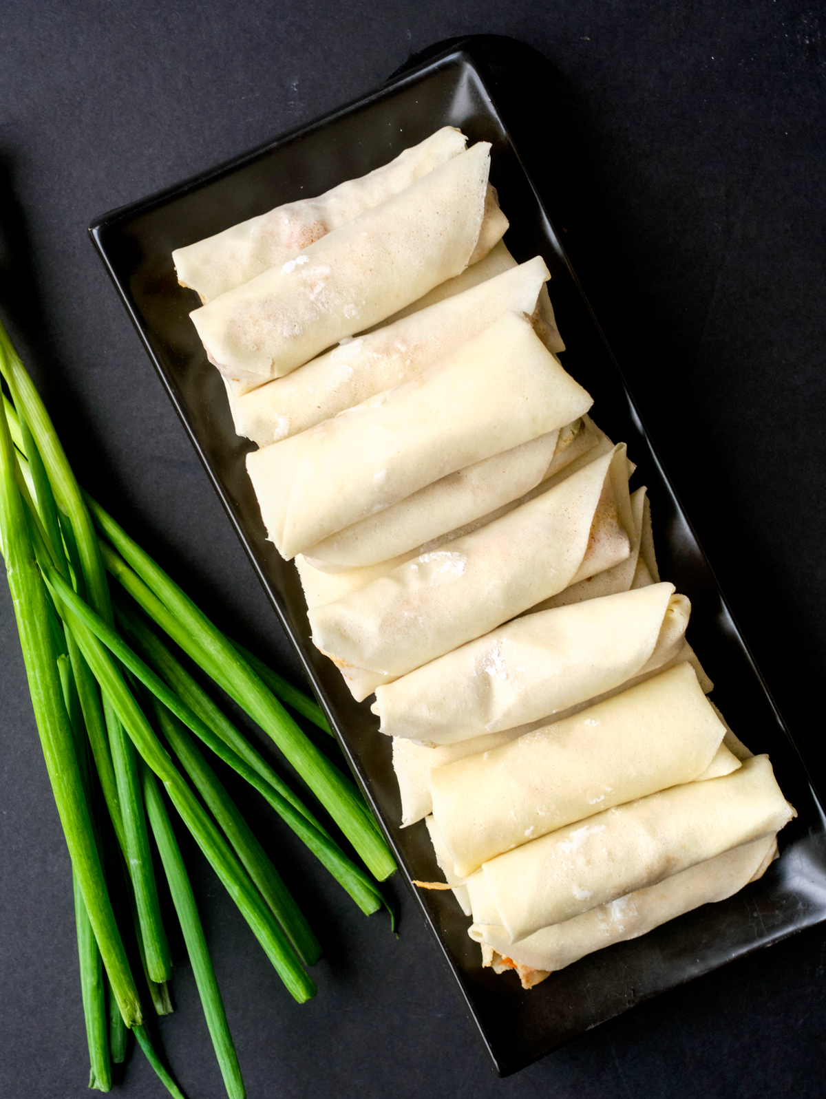 Chicken spring rolls before they are deep fried